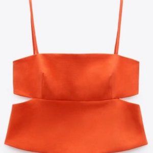 NWT Zara Bright Coral Cut Out Crop Top S